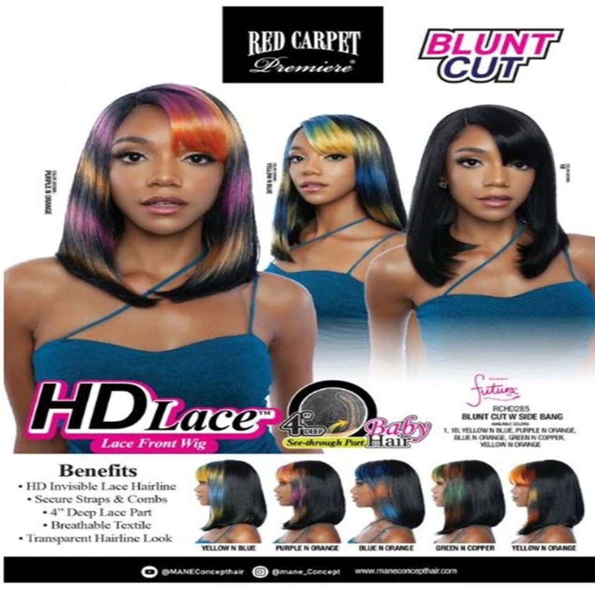 Red Carpet HD Lace "Blunt Cut w/Side Bang" #1B