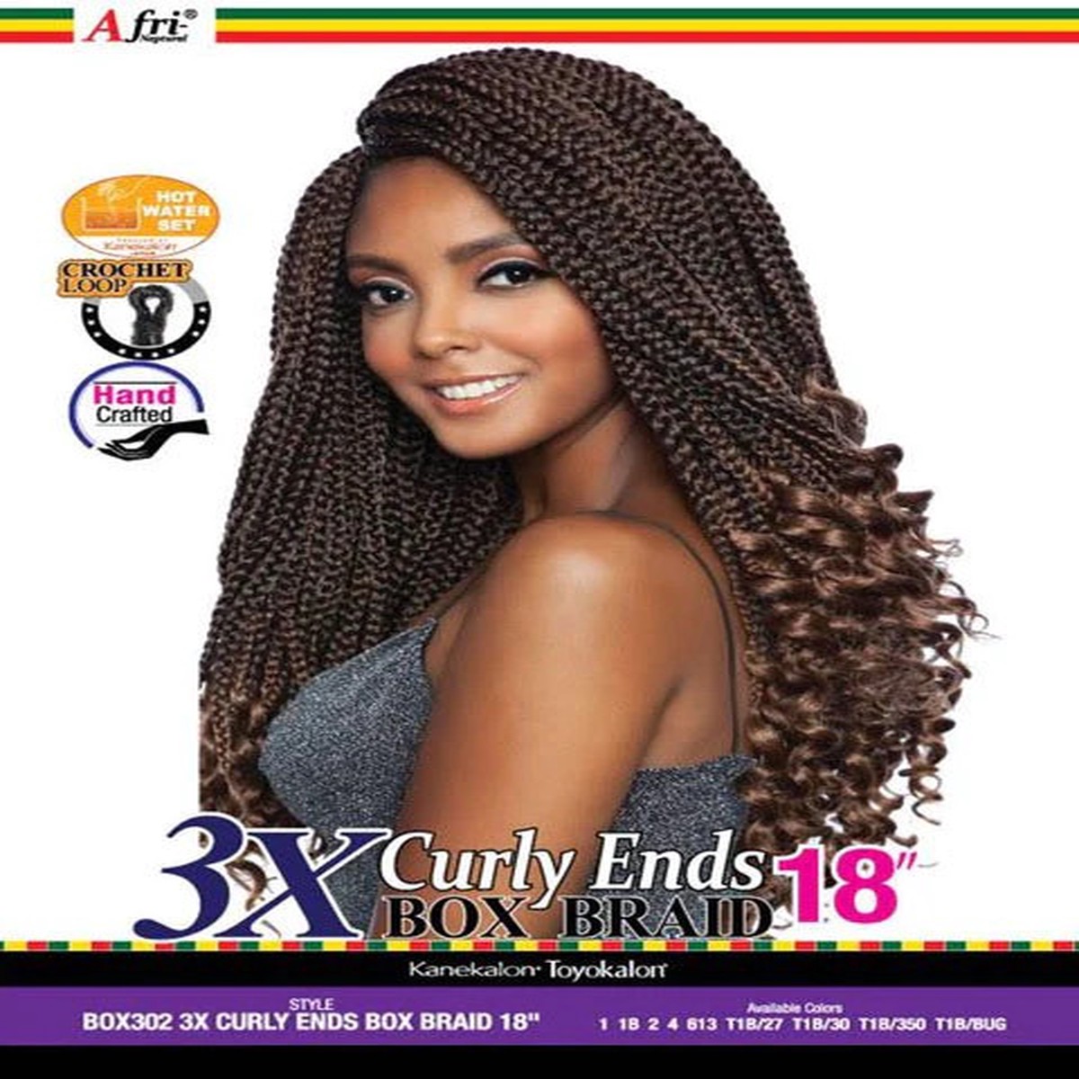 Afri 3x Curly Ends Box Braids 18" #T1B/30