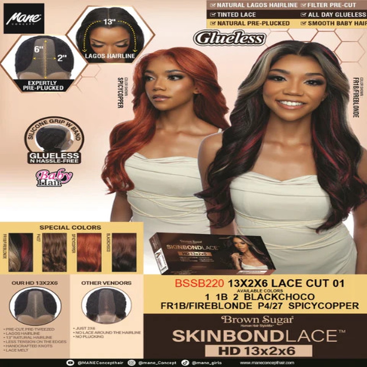 Mane Concept Brown Sugar "13x2x6 Lace Cut 01" #1B