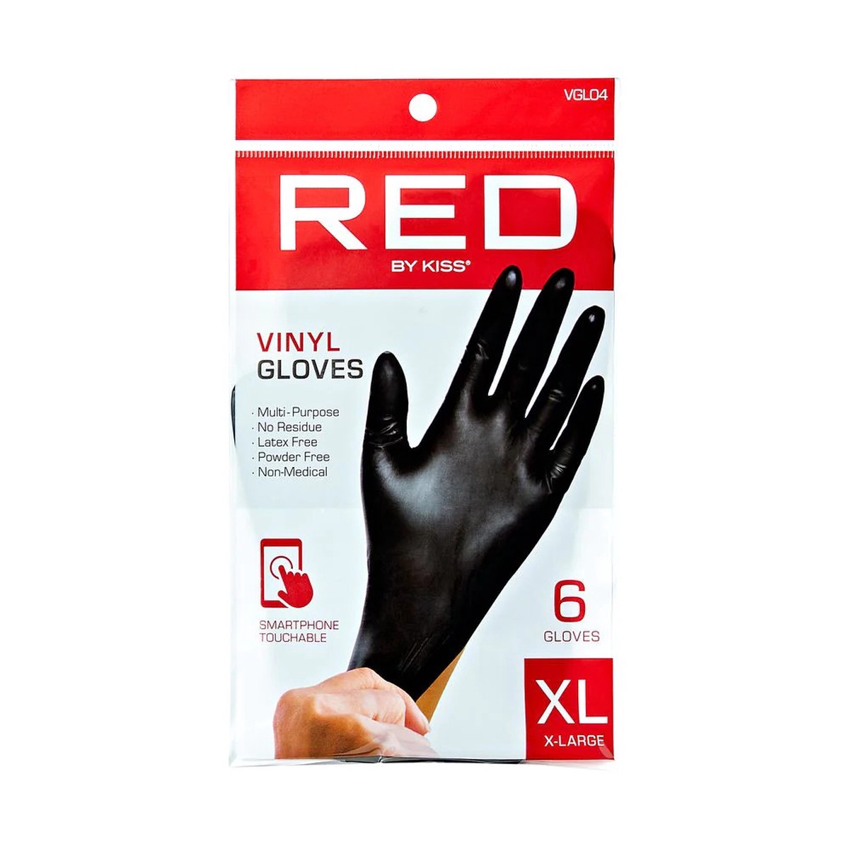 RED By Kiss 6 pcs. Black Vinyl Gloves X-Large #VGL04