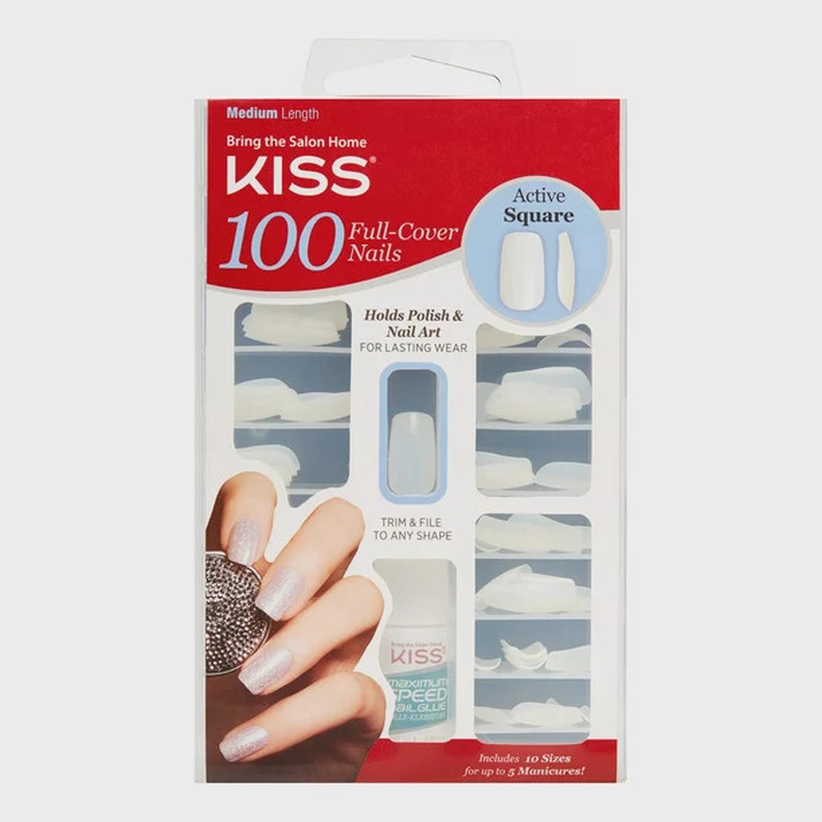 Kiss 100 Full-Cover Nails Medium Square #20006