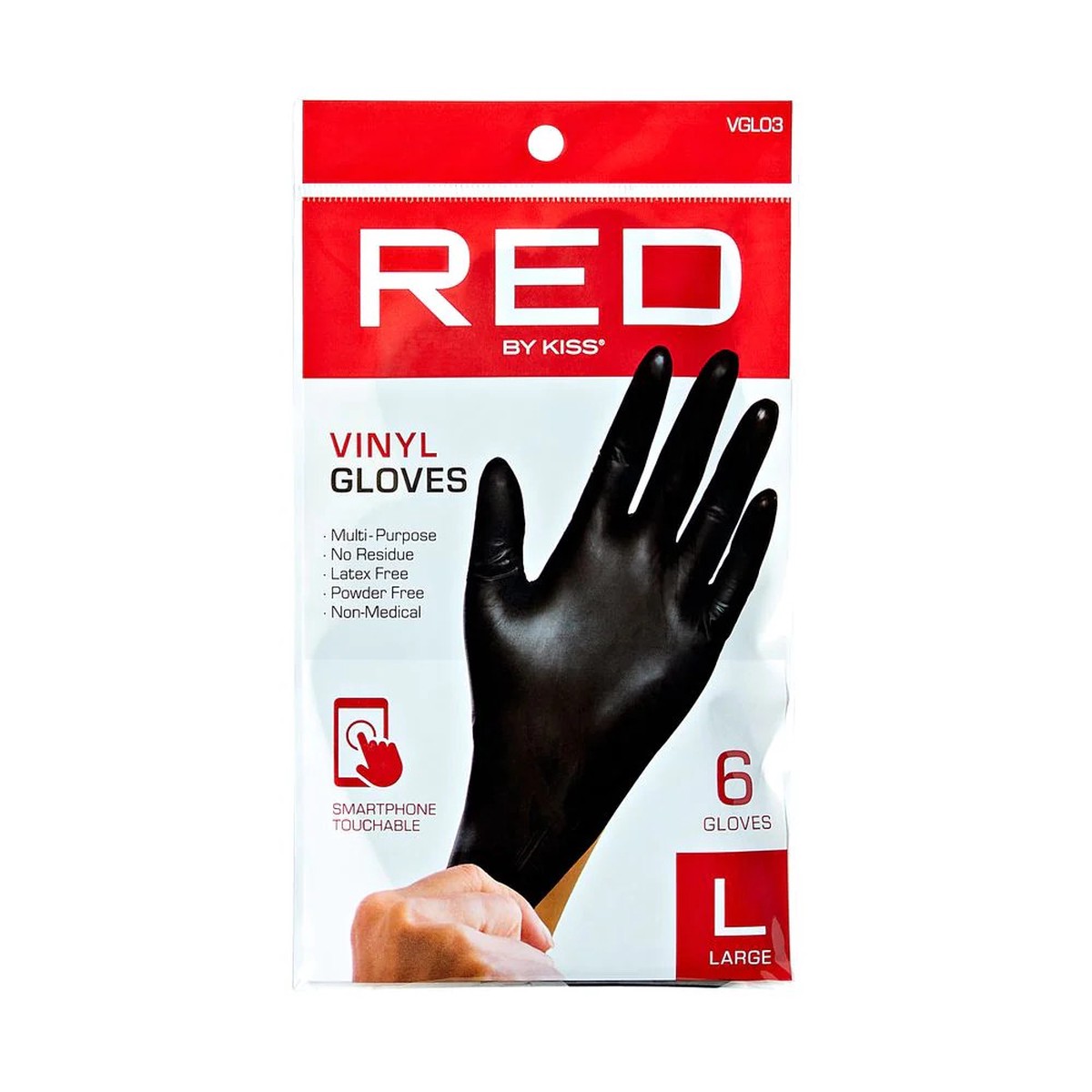 RED By Kiss 6 pcs. Black Vinyl Gloves Large #VGL03
