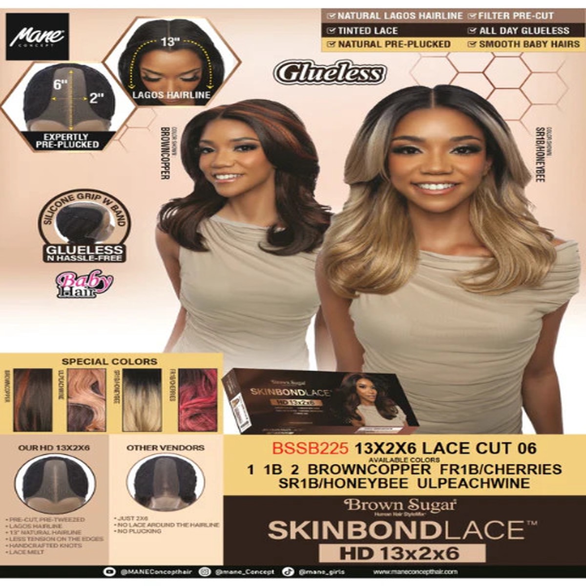 Mane Concept Brown Sugar "13x2x6 Lace Cut 06" #FR1B/Cherries