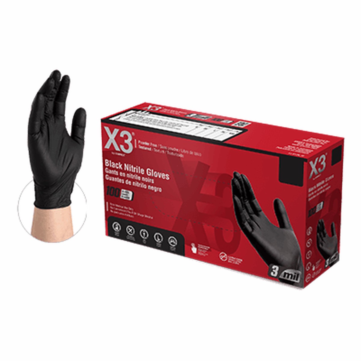 X3 Black Nitrile Glove Box
