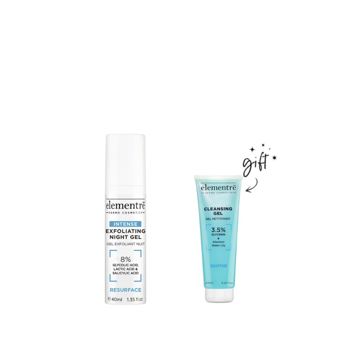 Elementre 8% Triple Acid Exfoliating Night Gel + Free Cleanser Bundle