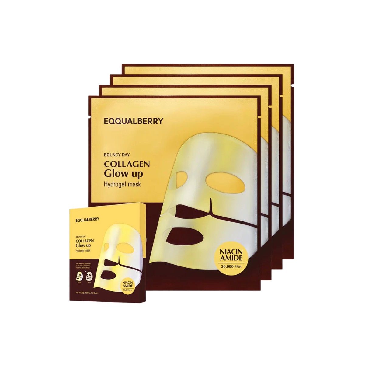 Eqqualberry Collagen Glow Up Hydrogel Mask - Pack Of 4 Masks