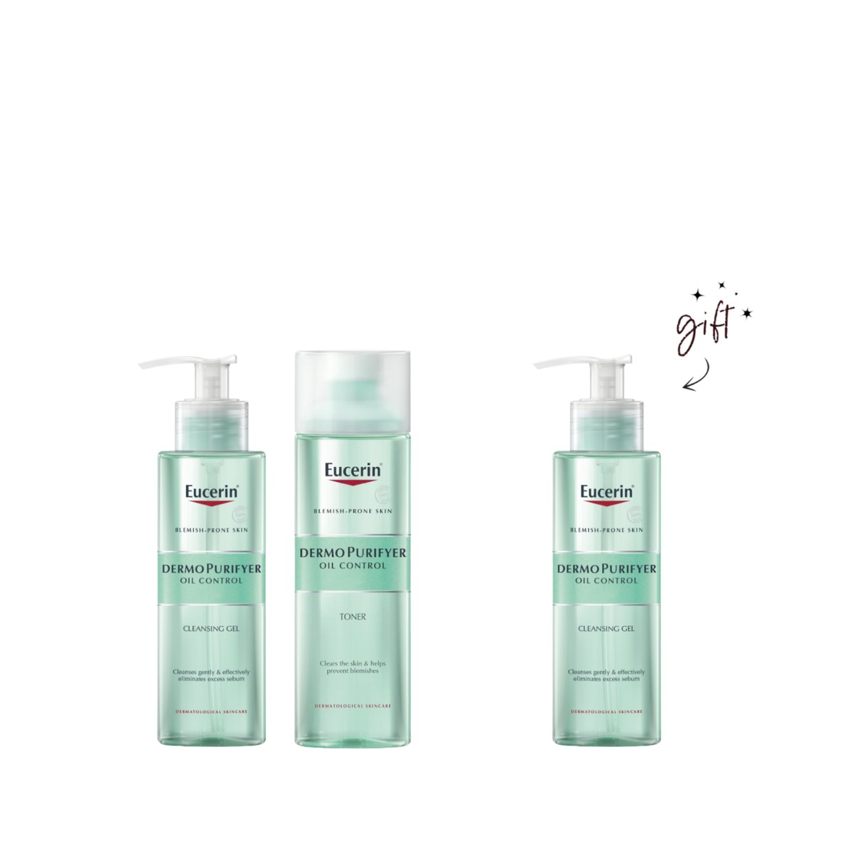 Eucerin DermoPurifyer Cleanser & Toner Bundle + Free Cleansing Gel