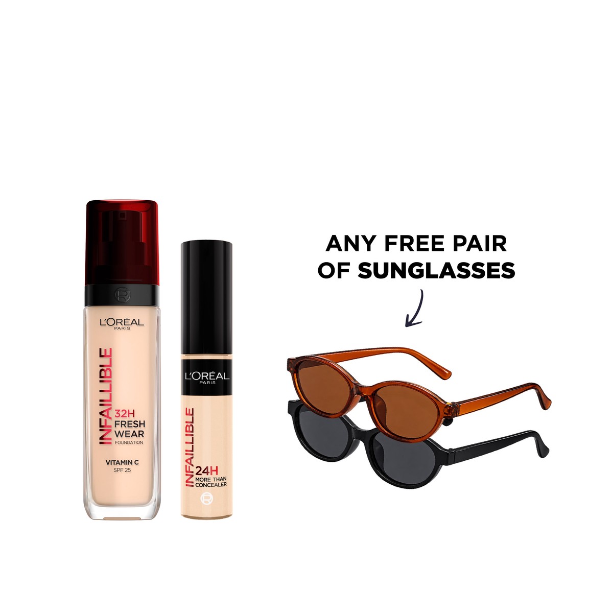 L'Oral Paris Infallible Concealer & Foundation Bundle + Free Glasses At 20% Off