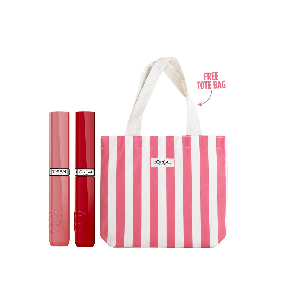 L'Oral Paris Laque Resistance Lipstick Duo Bundle + Free Tote