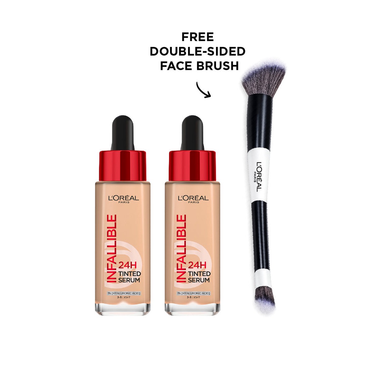 L'Oral Paris Infallible 24H Tinted Serum Duo Bundle + Free Brush