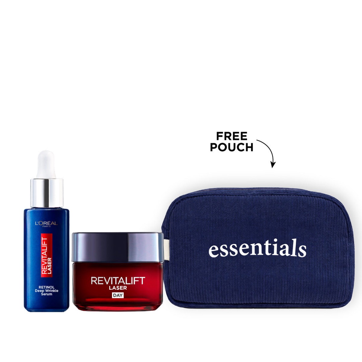 L'Oral Paris Revitalift Laser Day Cream & Night Serum Bundle + Free Pouch