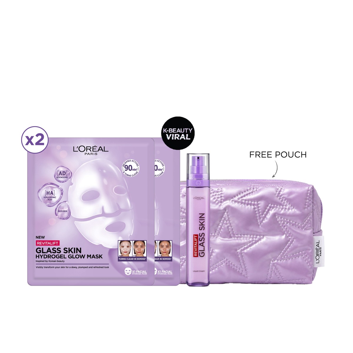 LOral Paris Glass Skin Routine Bundle + Free Pouch