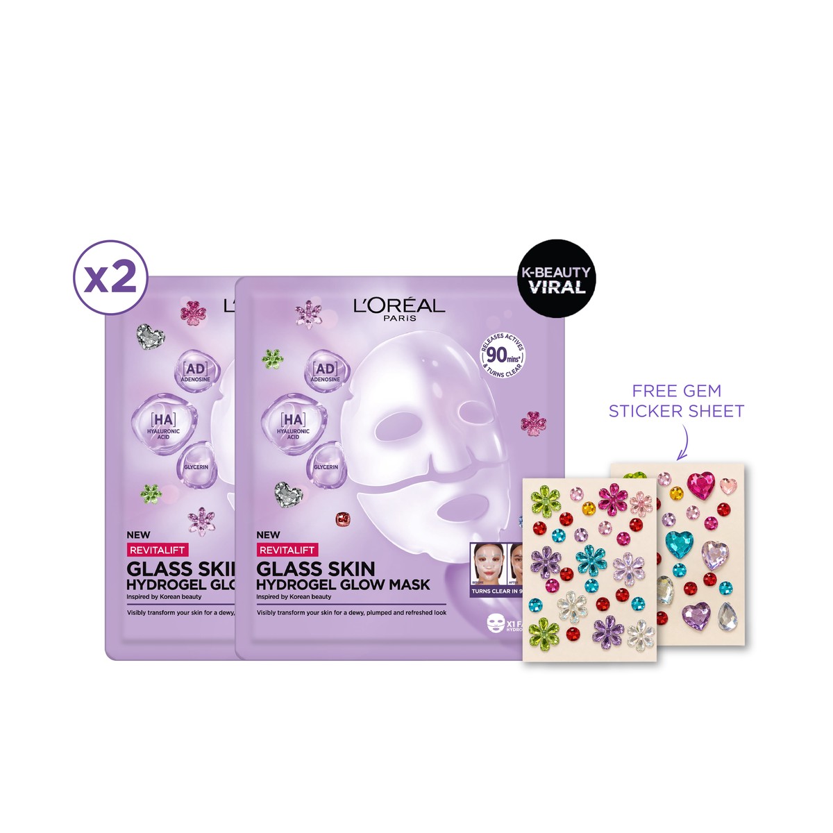 LOral Paris Revitalift Glass Skin Hydrogel Glow Mask Duo Bundle + Free Gift