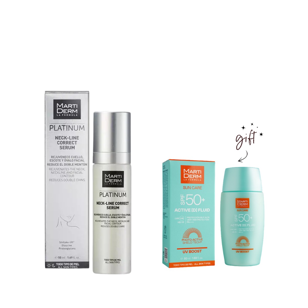 MartiDerm Platinum Neck-Line Correct Serum + Free Sun Screen Bundle