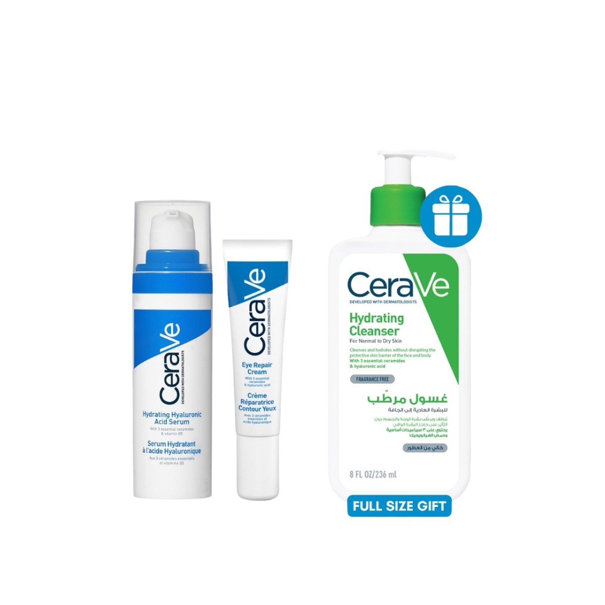 CeraVe Hyaluronic Serum & Eye Cream Bundle + Free Full-Size Cleanser