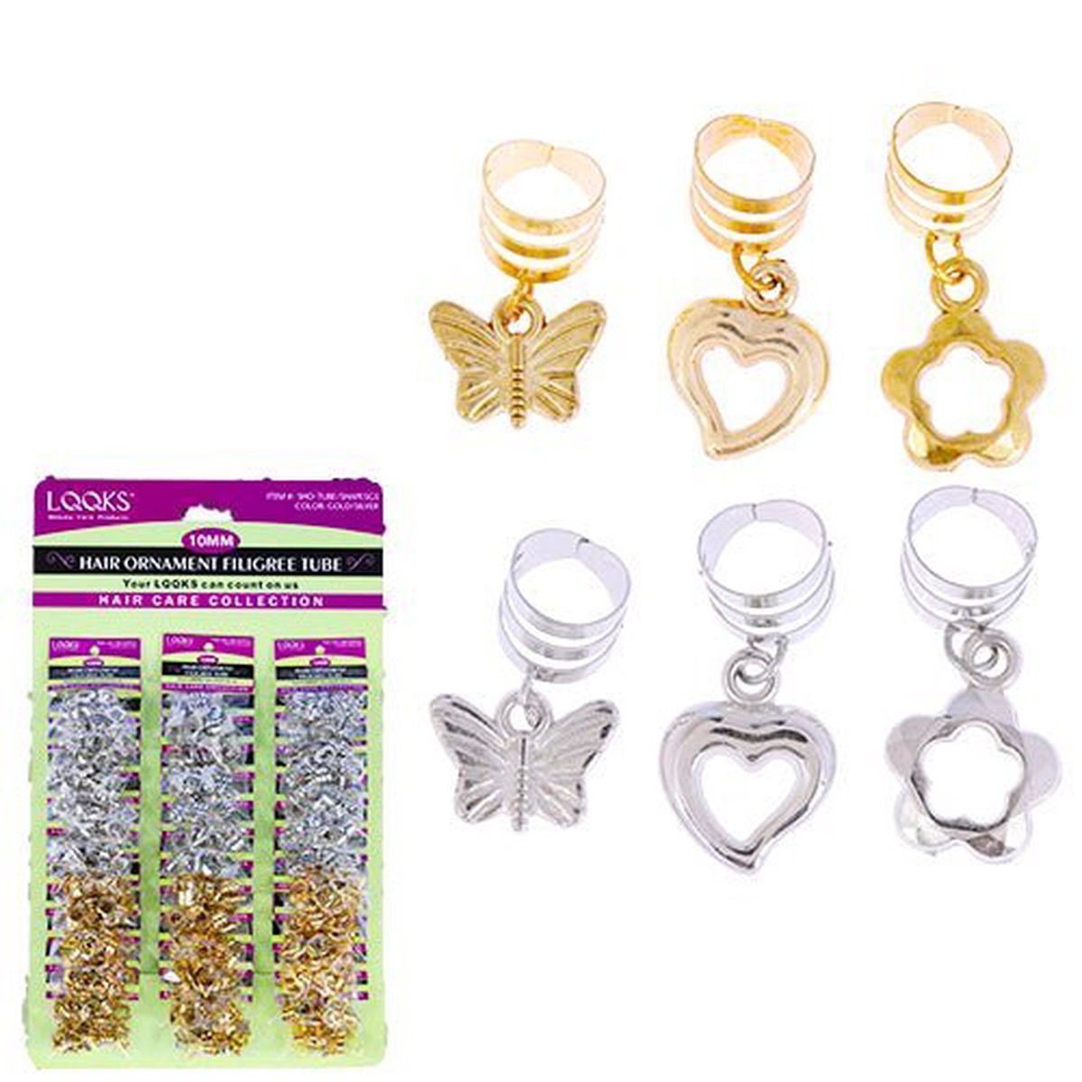 Hair Ornament Filigree Tube Shapes, Gold/Silver, 10 mm