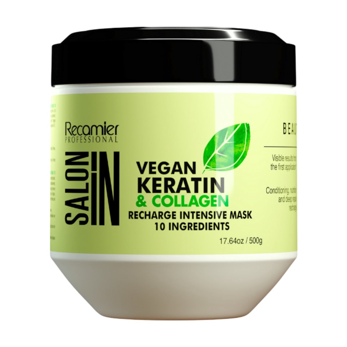 Recamier Salon In Vegan Keratin & Collagen Recharge Intensive Mask, 17.64 oz (500 g)
