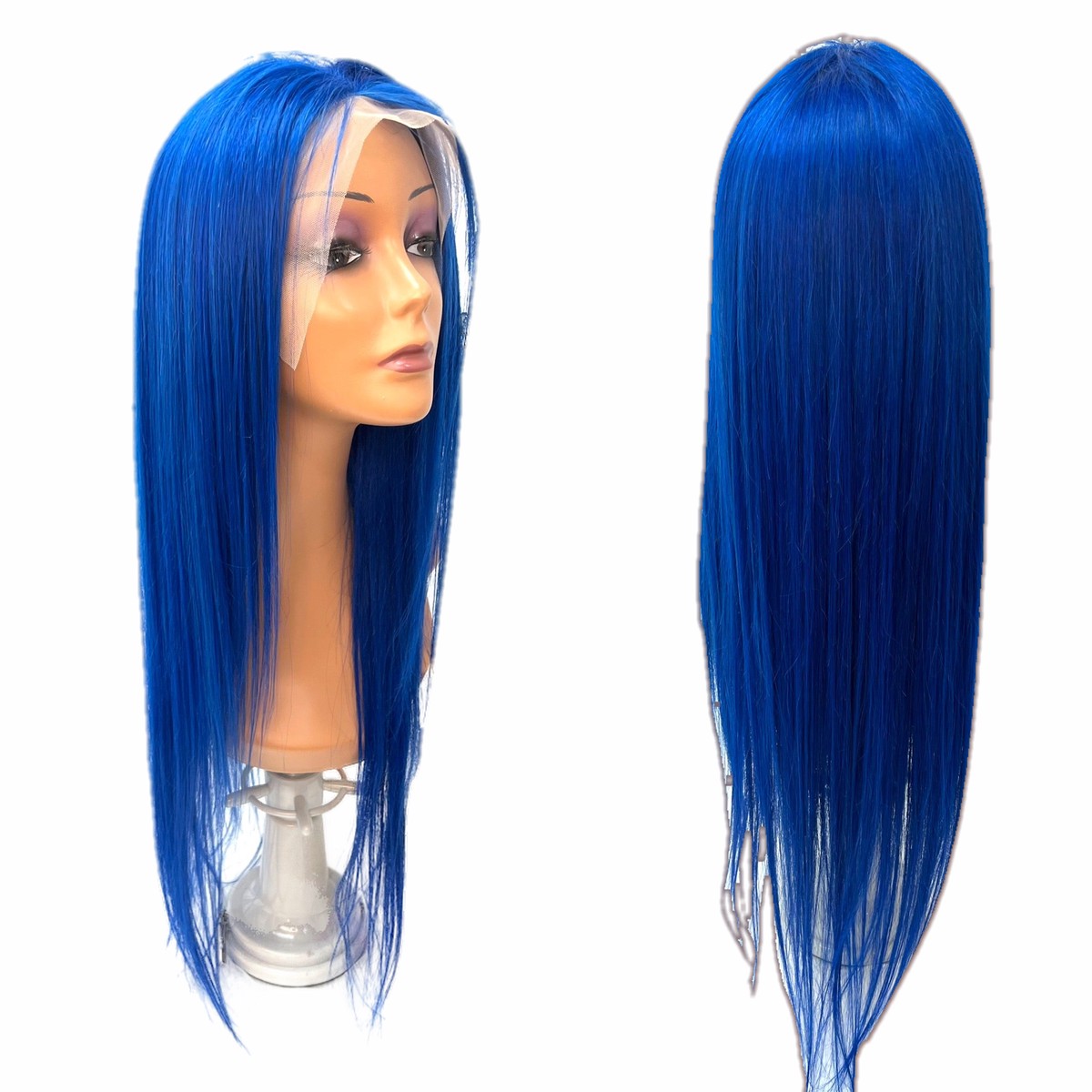 RIO Straight Human Hair Full Lace Wig, Blue, 24 in