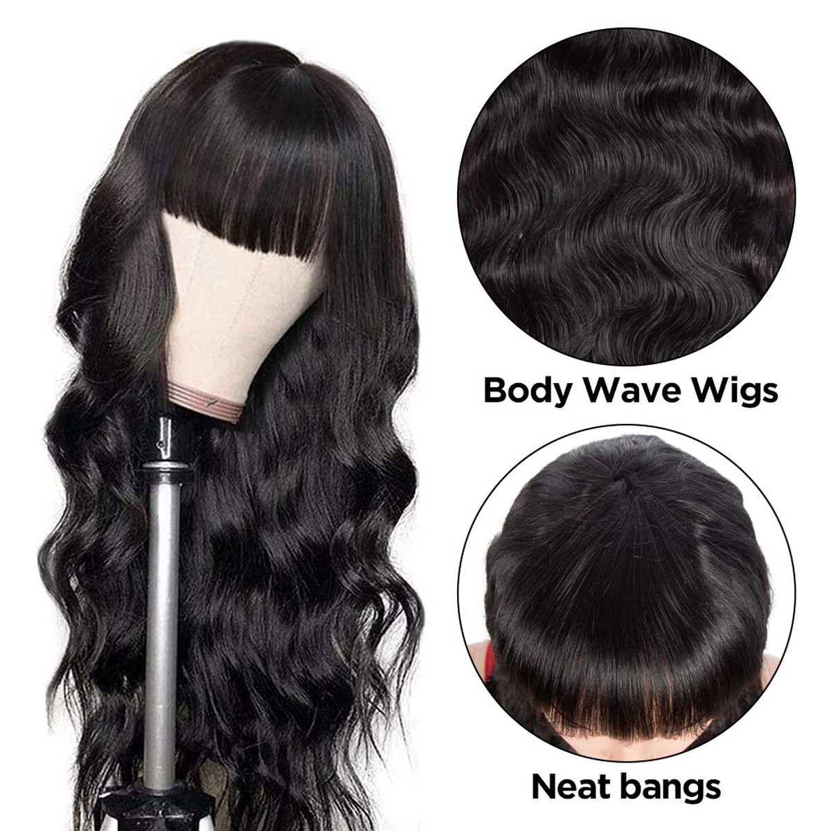 Victoria Spotlight Body Wave Human Hair Wigs With Bangs 130%