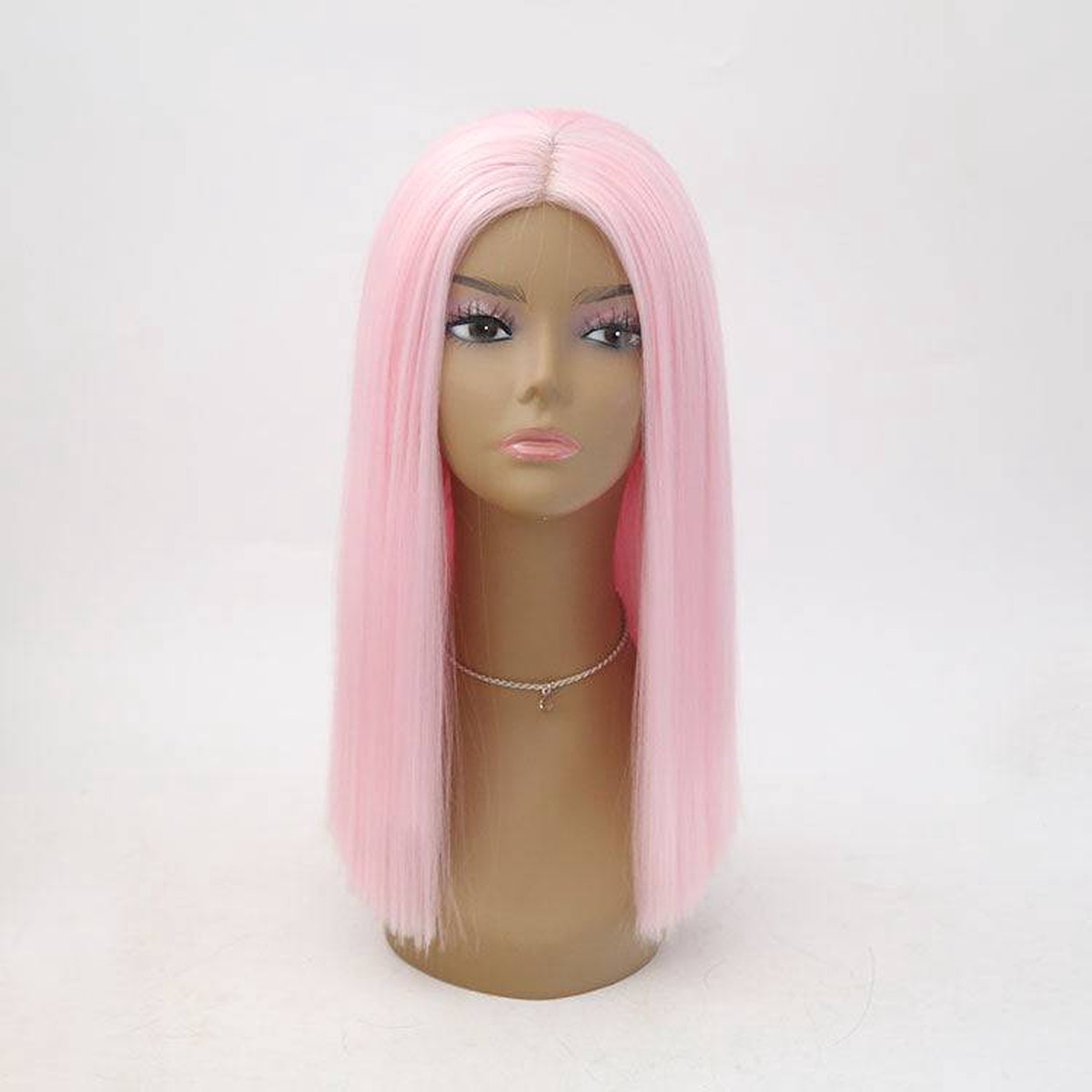 VIP Extensions Light Pink Straight Bob Synthetic Lace Front Wig, 16", Color 2317