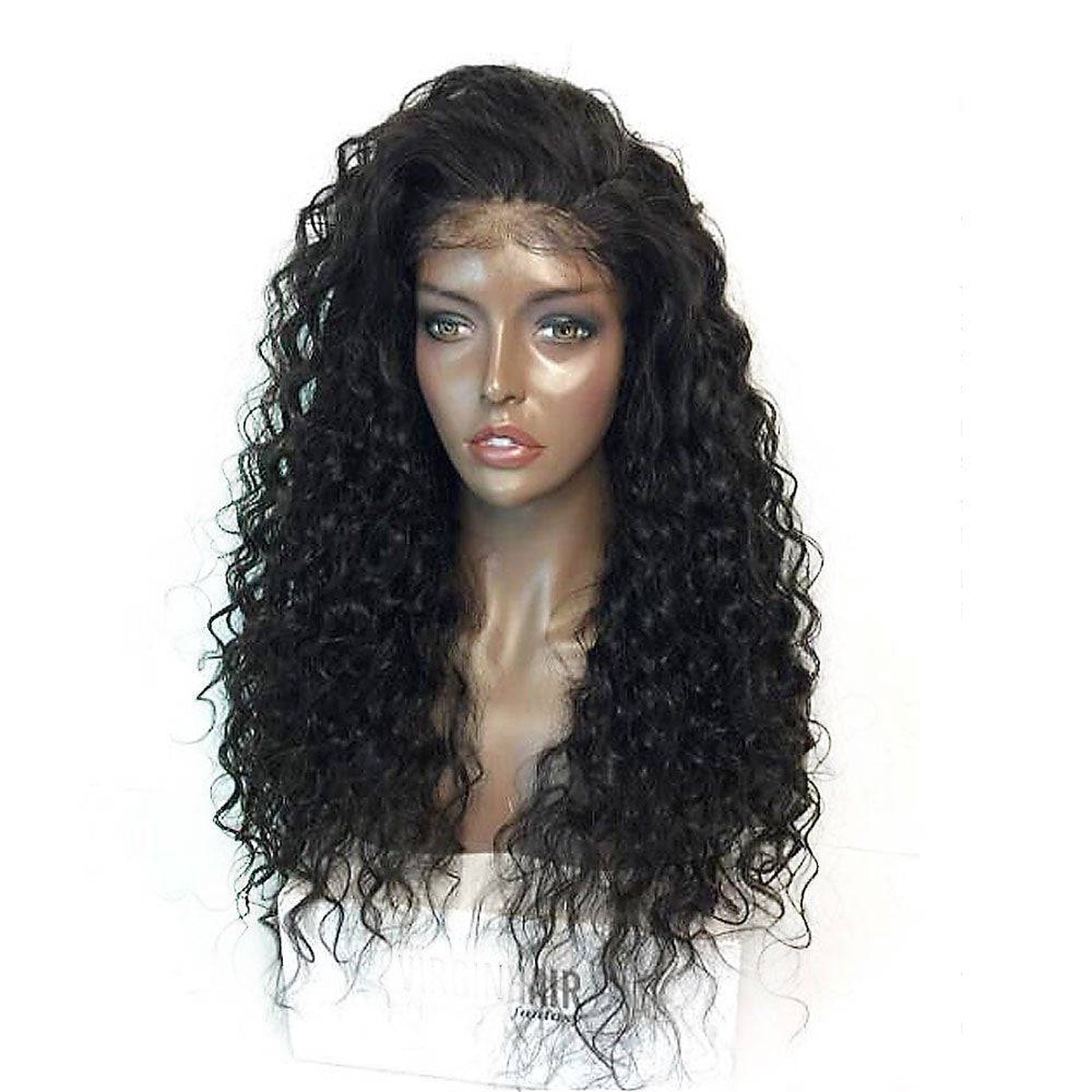 VIP Extensions Off Black Deep Curly Synthetic Lace Front Wig, 24", Color 1B (30)