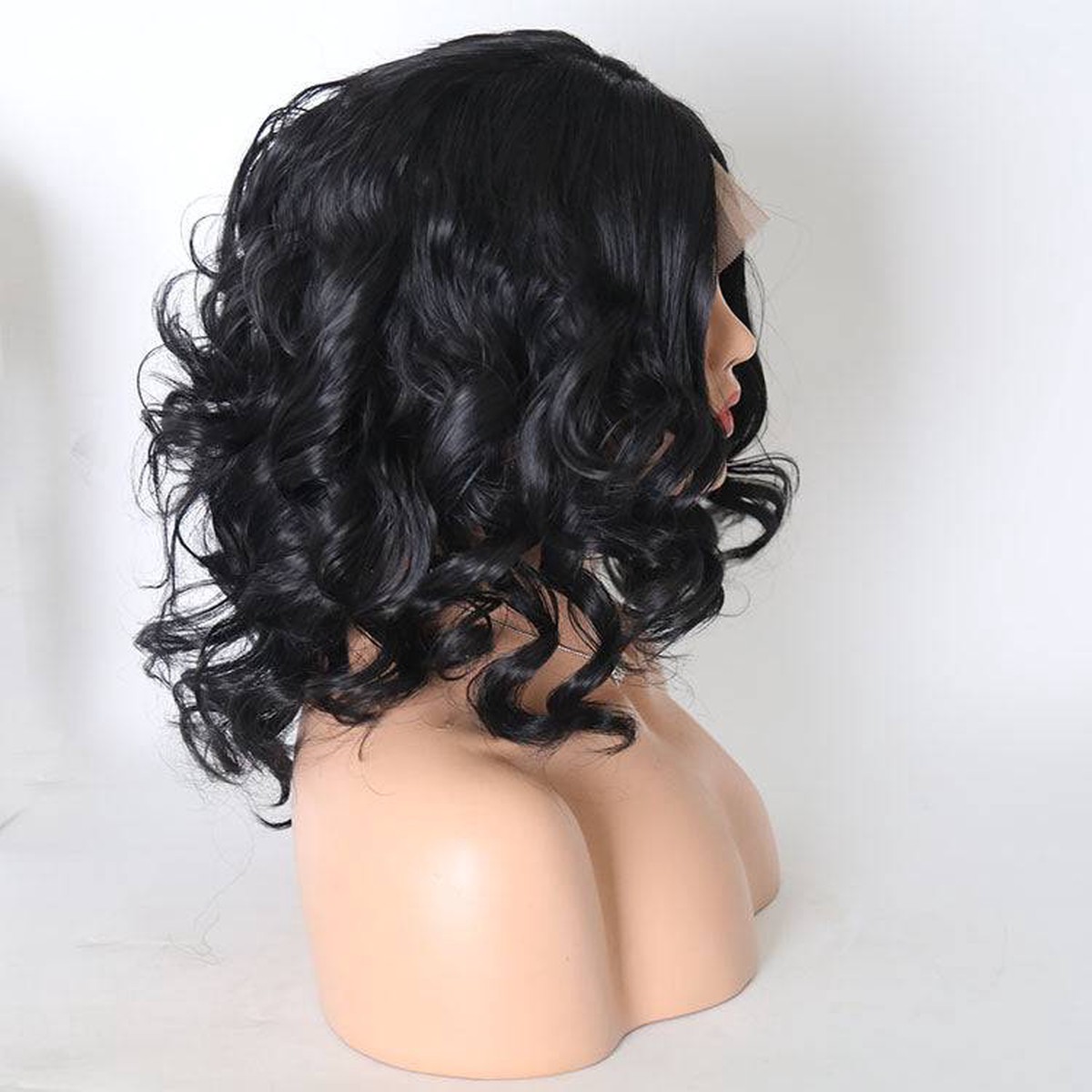 VIP Extensions Off Black Loose Curl Bob Synthetic Lace Front Wig, 16", Color 1B (46)