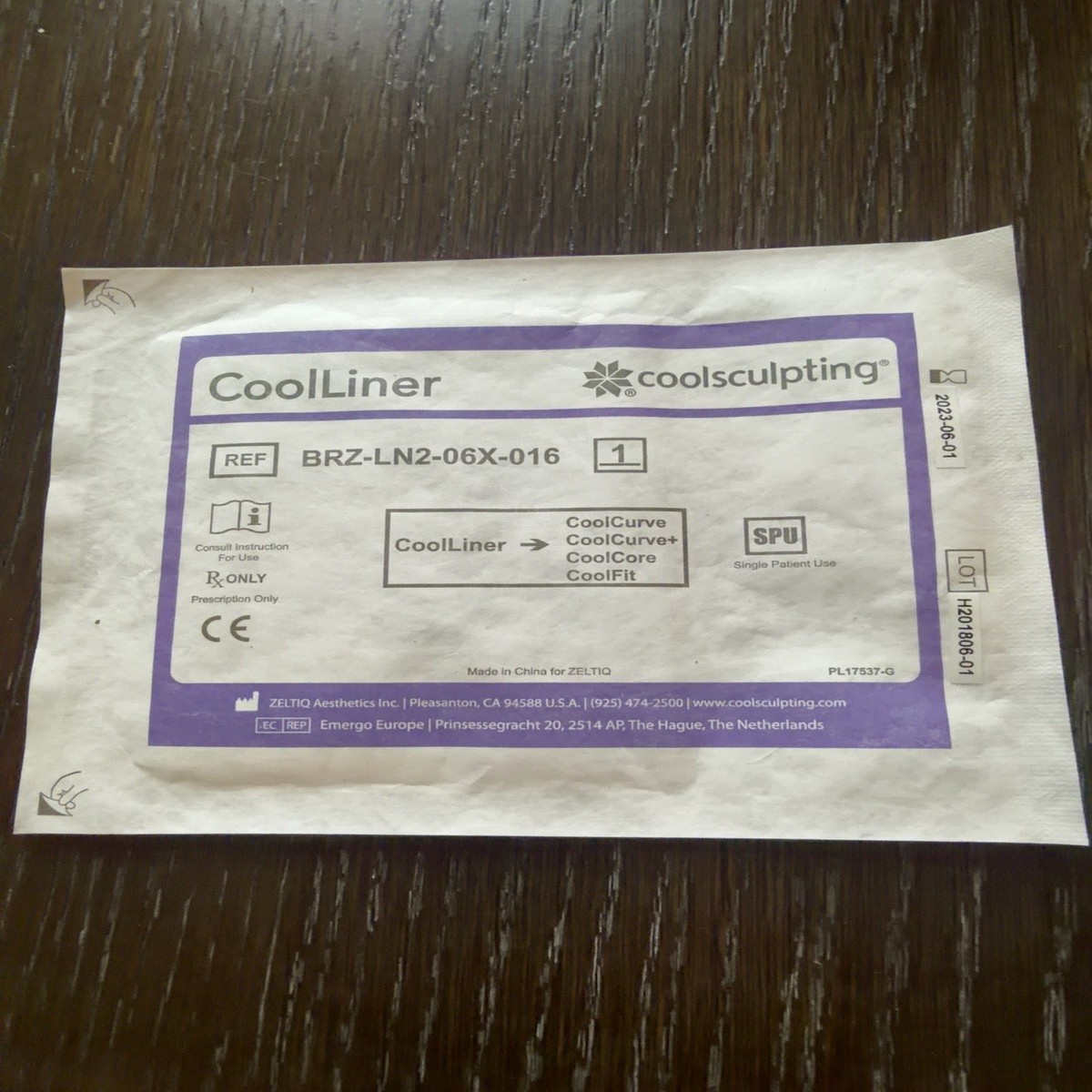 Zeltiq CoolSculpting CoolLiner BRZ-LN2-06X-016 Single, Exp 06/2023