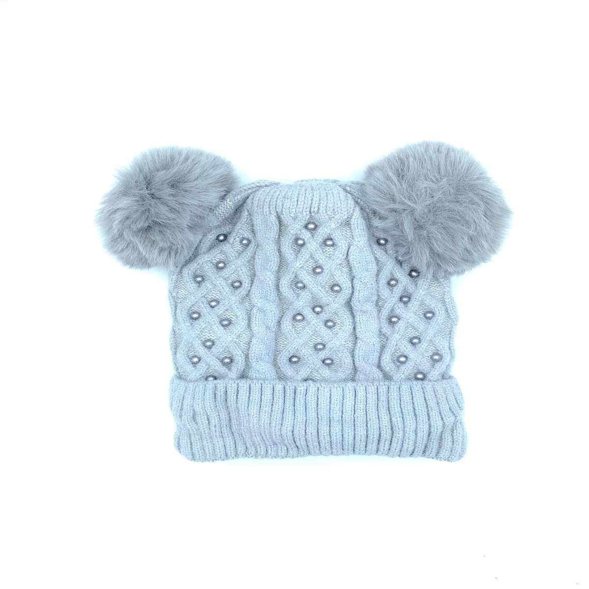 2 pom pom beanie with pearls