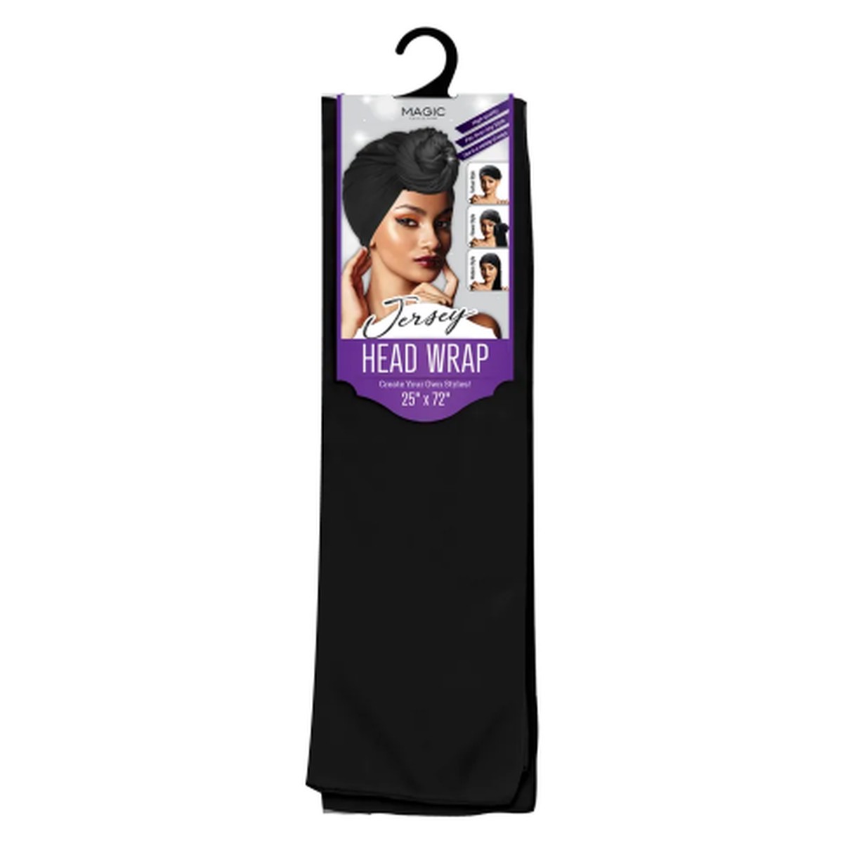 Magic Collection Jersey Head Wrap Black - Comfortable & Stylish Hair Accessory for All Hair Types - One Size