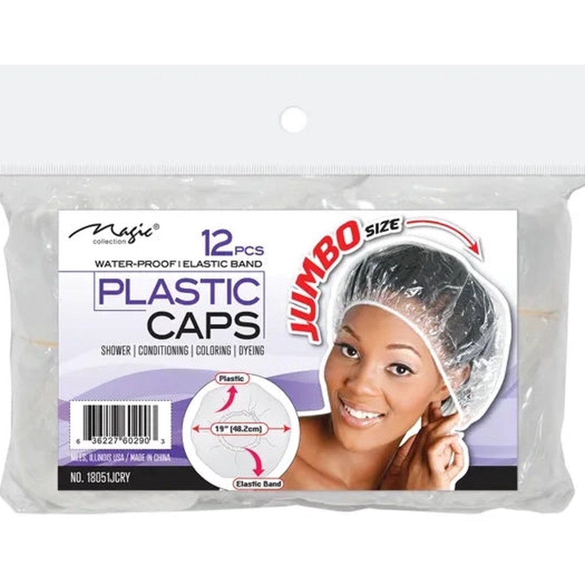 Magic Collection Water-Proof Jumbo Plastic Caps - Protecting Hair for Treatment & Shower Use (12 pcs)