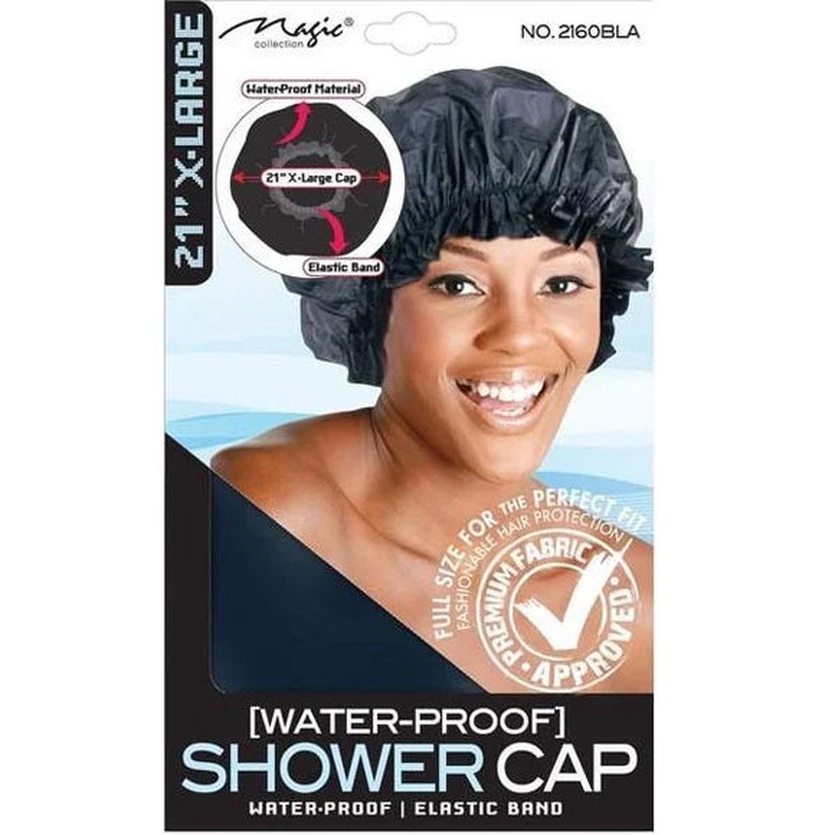 Magic Collection Shower Cap Waterproof Hair Protection for All Hair Types 21'' X-Large (No.2160BLA)
