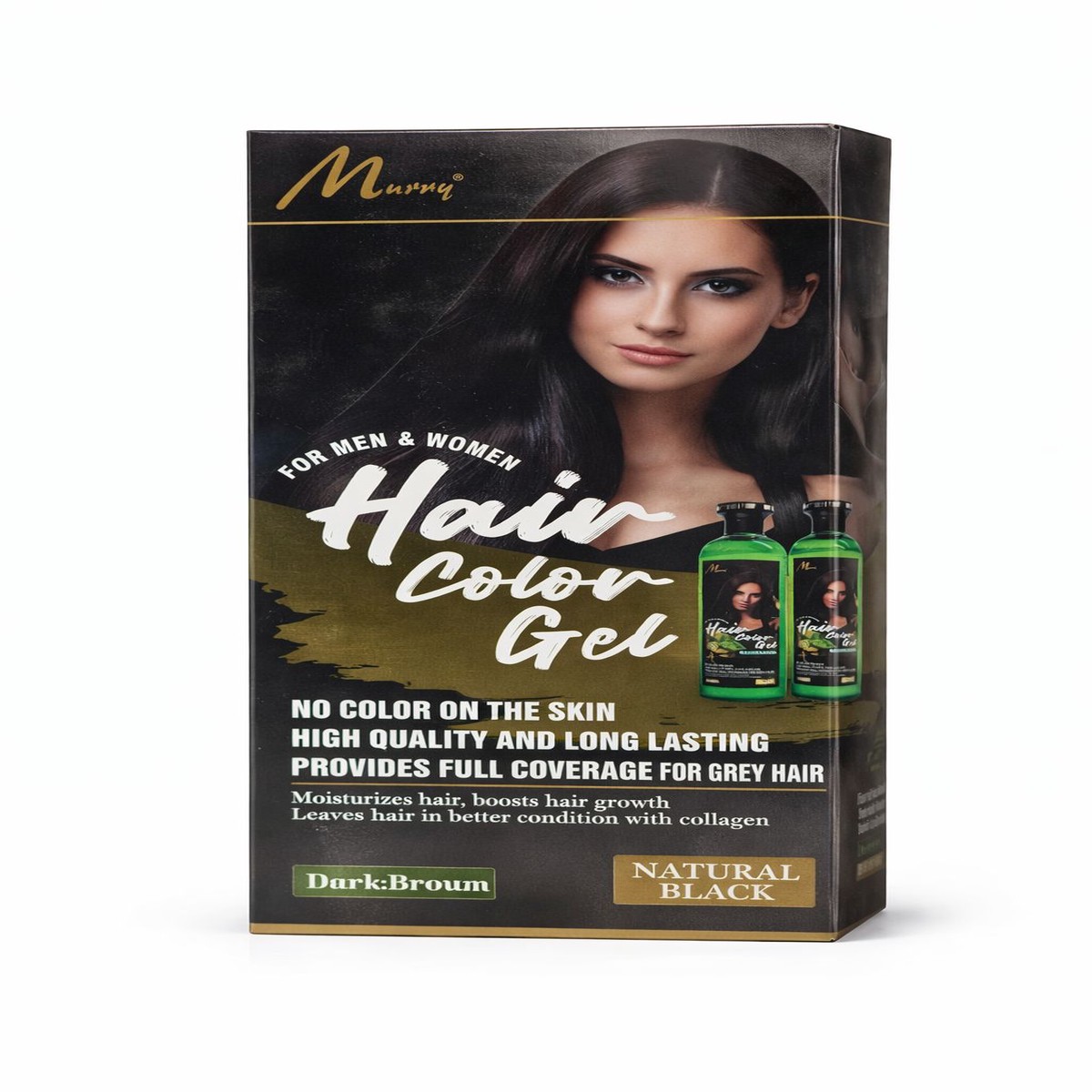 Murru Hair Color Gel | Natural Black Dark Brown Effect | Full Grey Coverage, No-Stain | For Men & Women 2 x 500ml