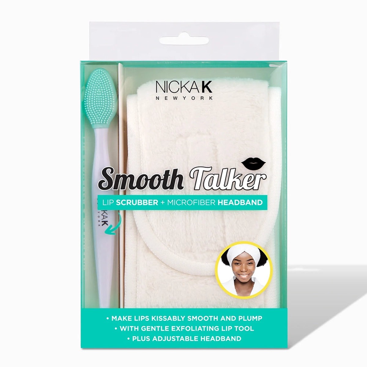 Nicka K New York Smooth Talker Lip Scrubber & Headband | Smooth Lips & Mess-Free Skincare for Flawless Beauty Routines