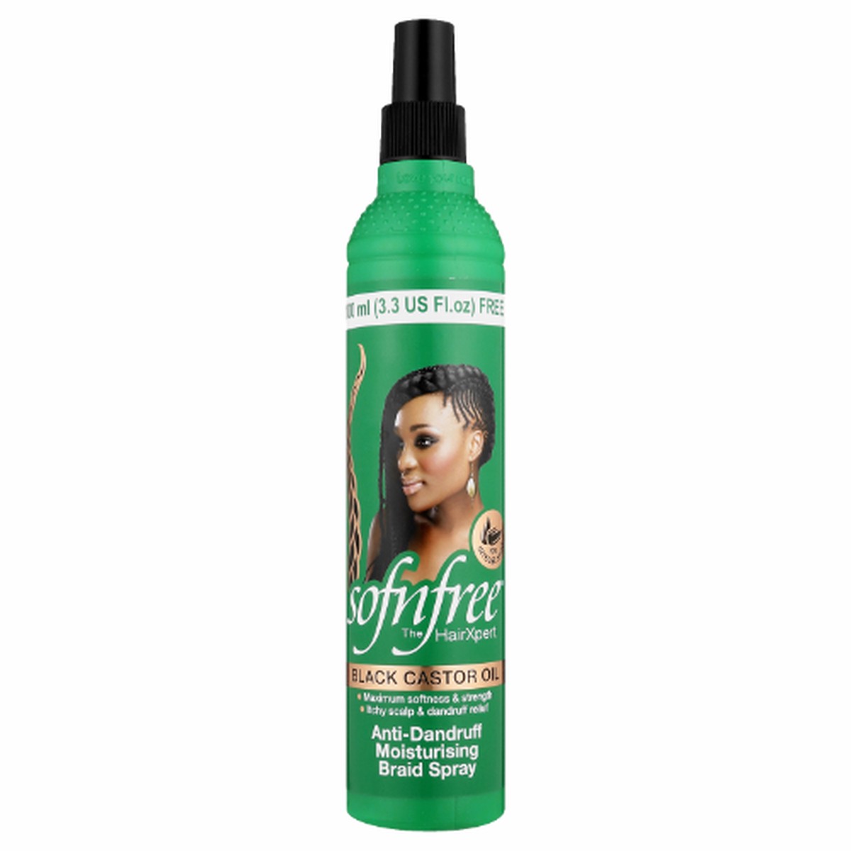 Sofn'free Black Castor Oil Anti-Dandruff & Moisturizing Braid Spray for Braids, Locs & Protective Styles 250 ml/8.45 oz
