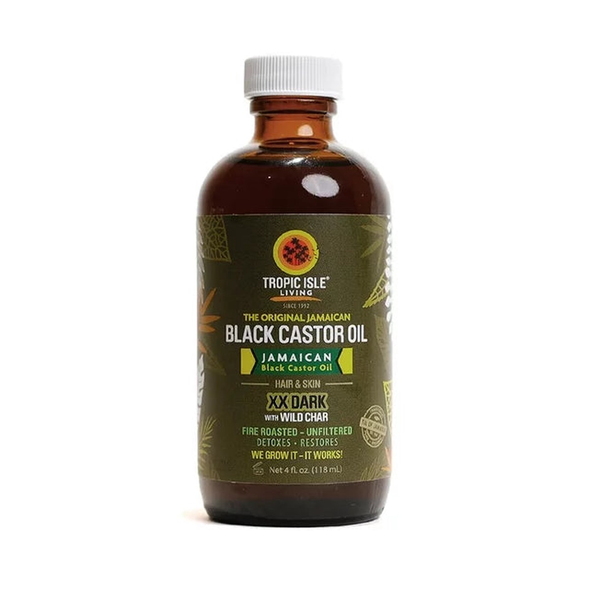 Tropic Isle Living Jamaican Black Castor Oil XX Dark with Wild Char Oil for Stronger Hair & Healthy Scalp 118ml / 3.99 oz