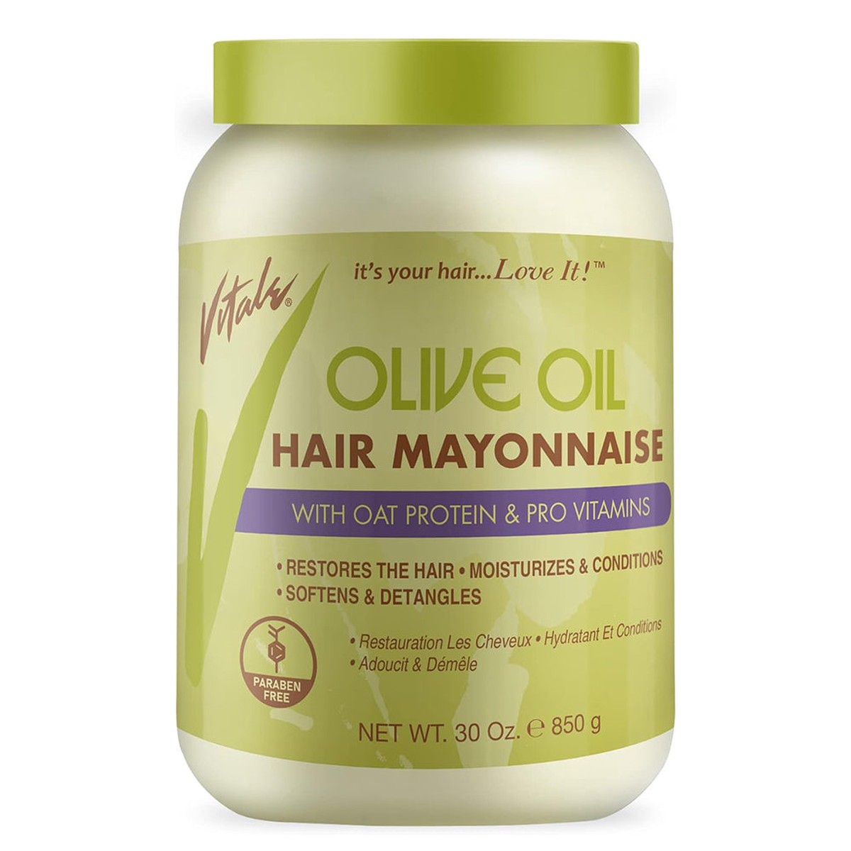 Vitale Olive Oil Hair Mayonnaise with Oat Protein & Pro Vitamins Deep Conditioning & Strengthening for Dry, Damaged, Brittle Hair 850 g / 29.98 oz