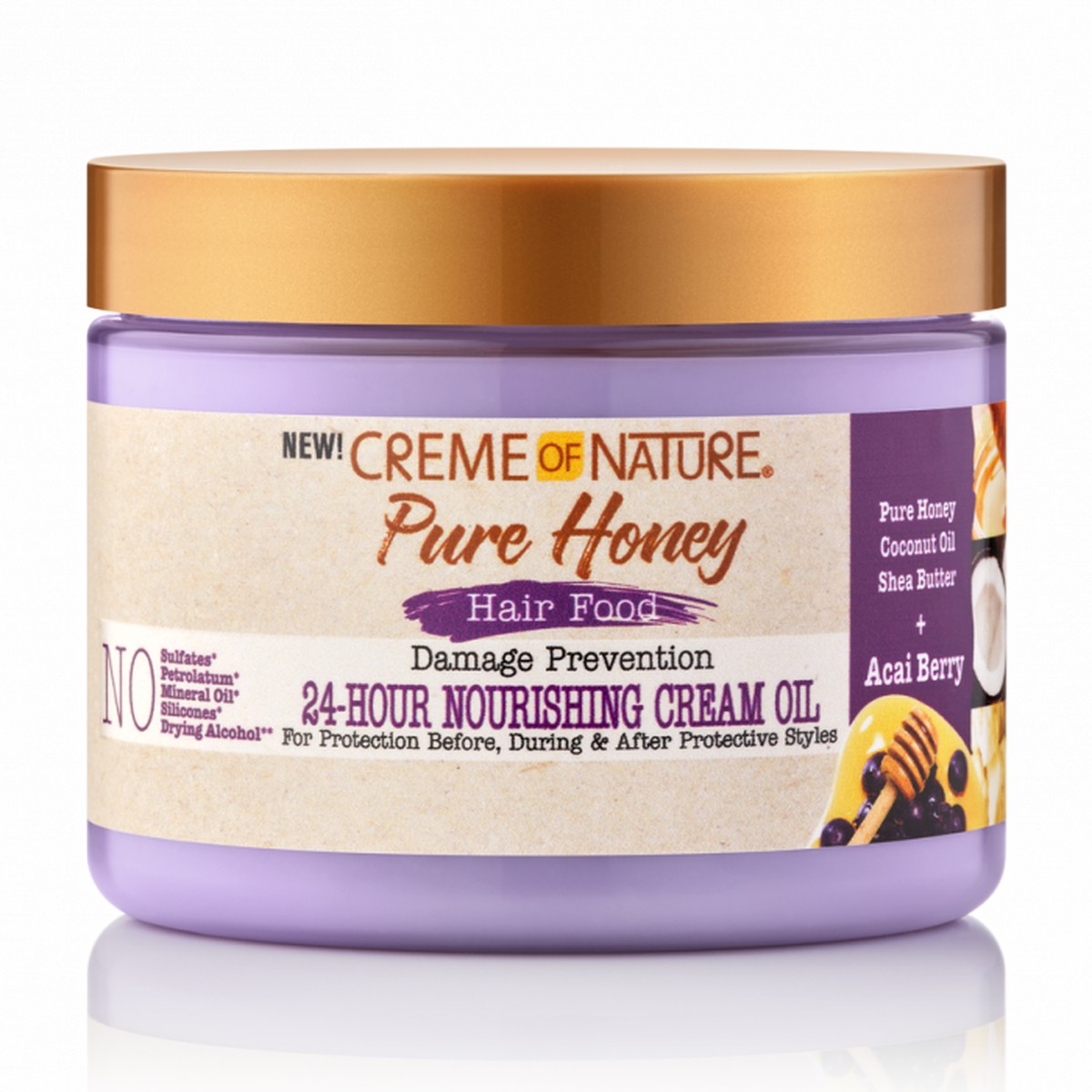 Creme of Nature Pure Honey Hair Food 24-Hour Nourishing Cream Oil 4.5 oz / 139 ml - For Protective Styles & Healthy Scalp
