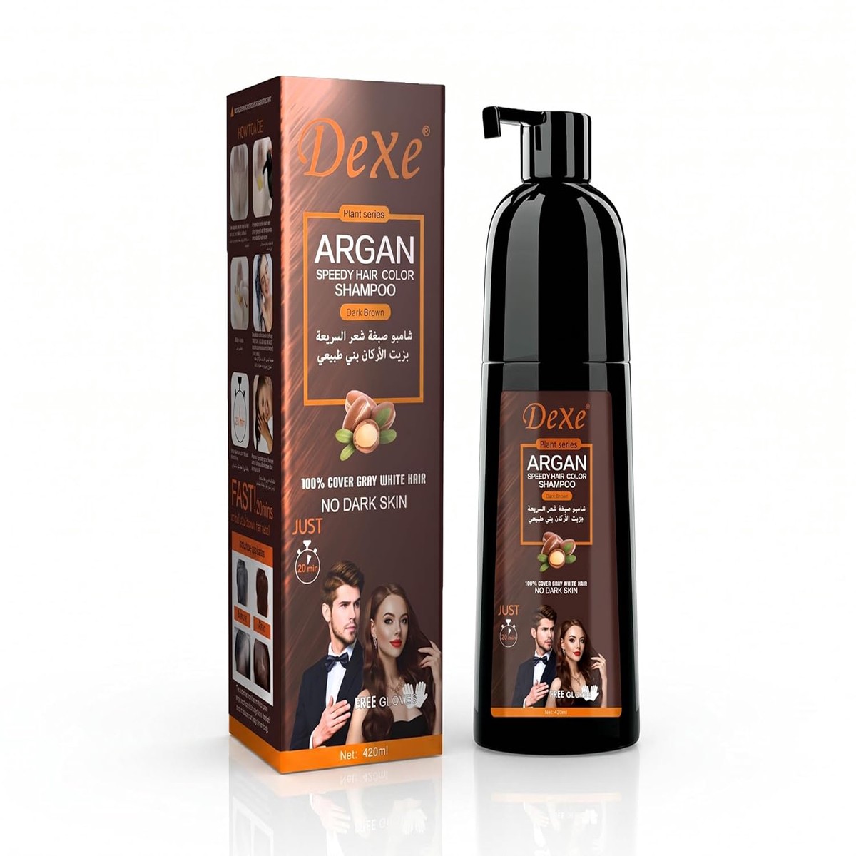 Dexe Argan Speedy Hair Colour Shampoo Instant Dark Brown Hair Dye 420ml/14.2 oz