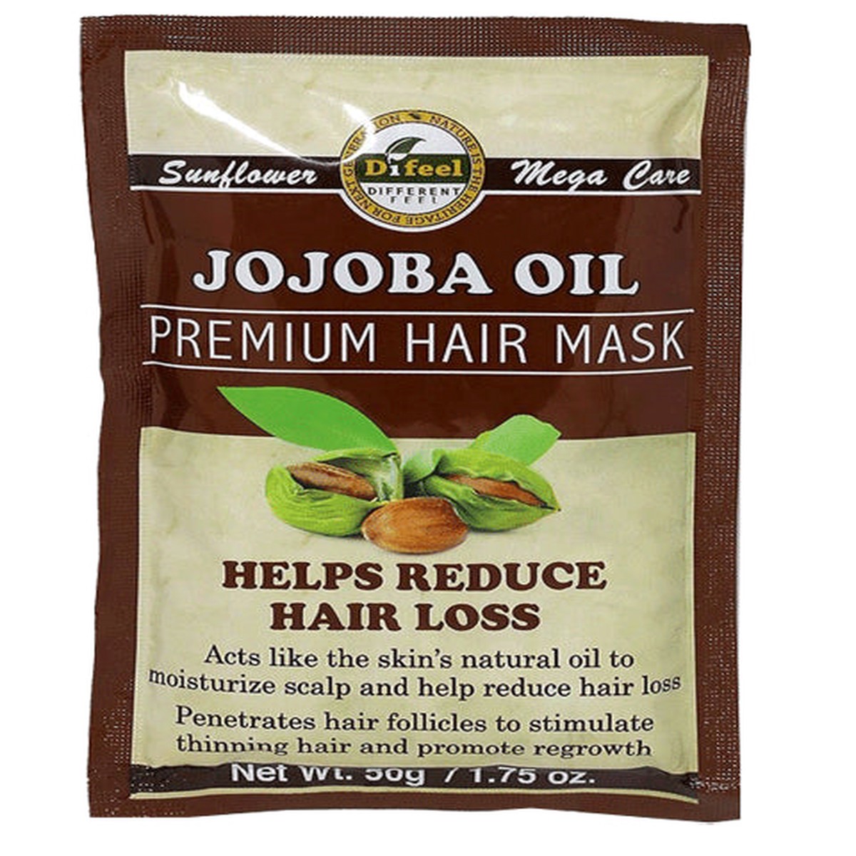 Difeel Jojoba Oil Premium Hair Mask - Deeply Moisturising & Strengthening for All Hair Types - 50g/1.76 oz