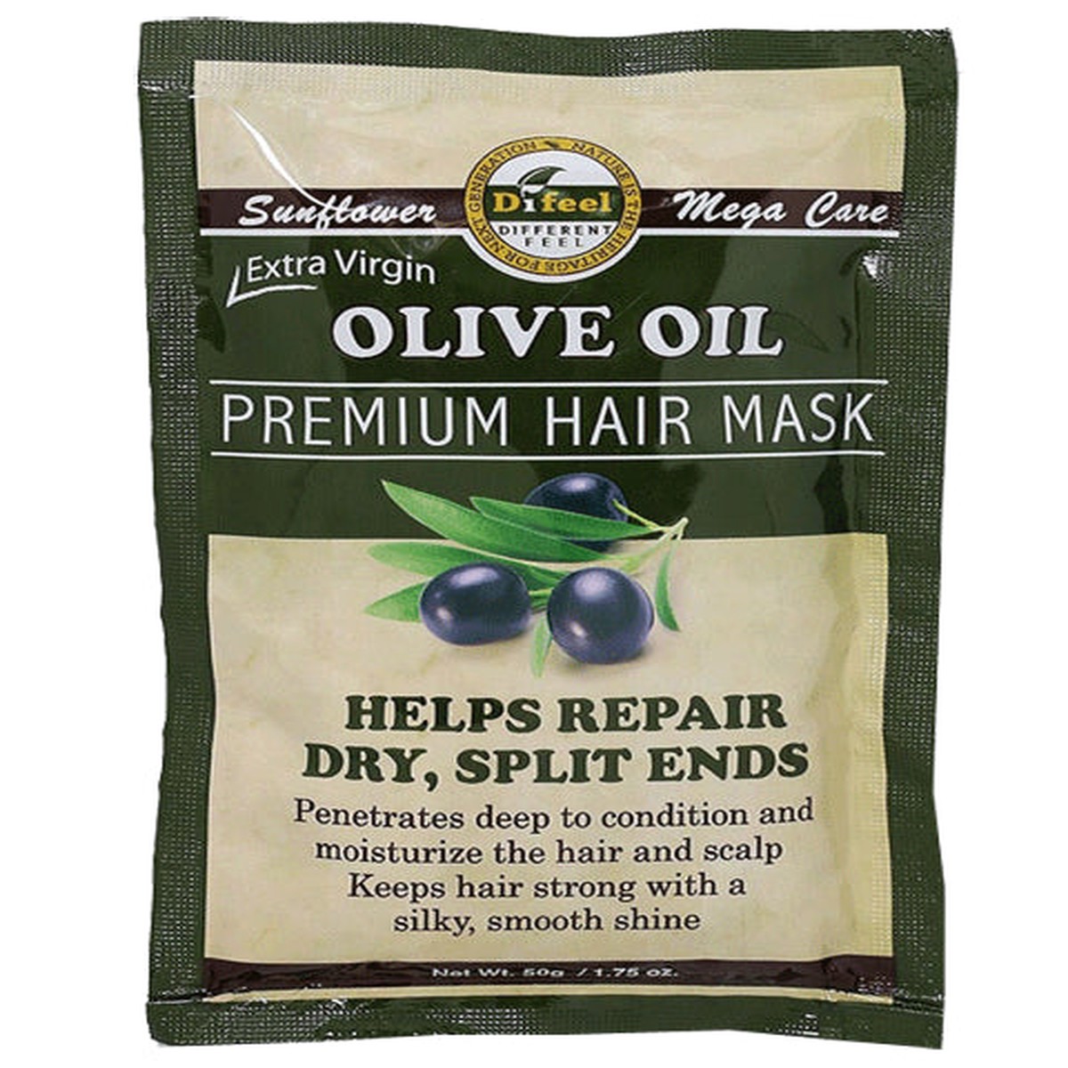 Difeel Olive Oil Premium Hair Mask: Repairs Dry & Split Ends for All Hair Types - 50g/1.76 oz