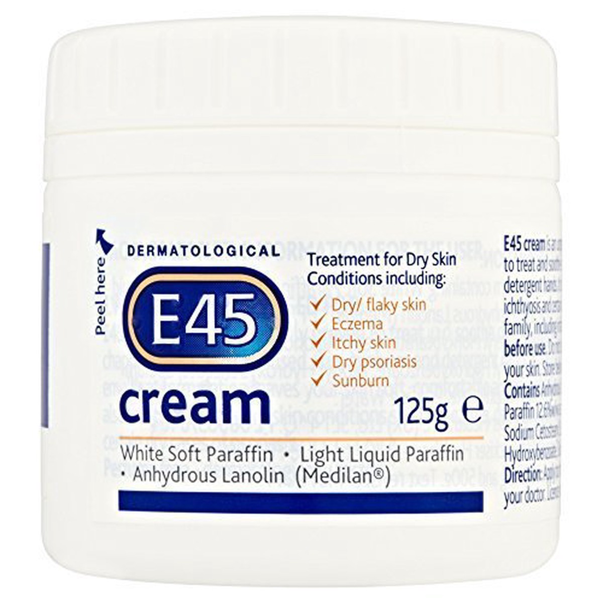 E45 Dermatological Cream Intense Hydration & Soothing for Dry, Itchy, Sensitive Skin 125g/4.41 oz