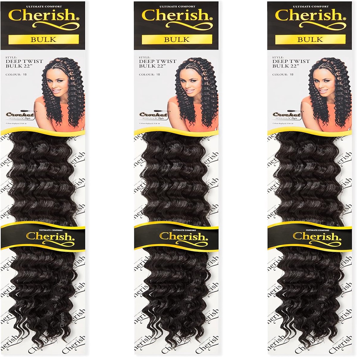 Impression Cherish Deep Twist Bulk Hair Flawless Crochet Braids for UK Stylists | 22" (Pack of 3, Colour 1B)